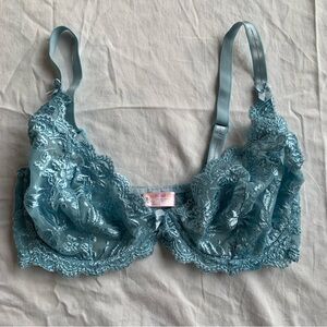 Roselle La Vie en Rose Iridescent Blue Lace Mesh Unlined Balconette Bra Size 36D